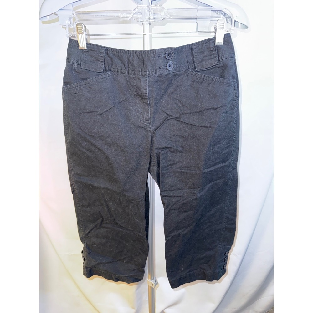 Ann Taylor LOFT Julie Black‎ Cropped Pants Womens 2 Button Hem Capri Trousers